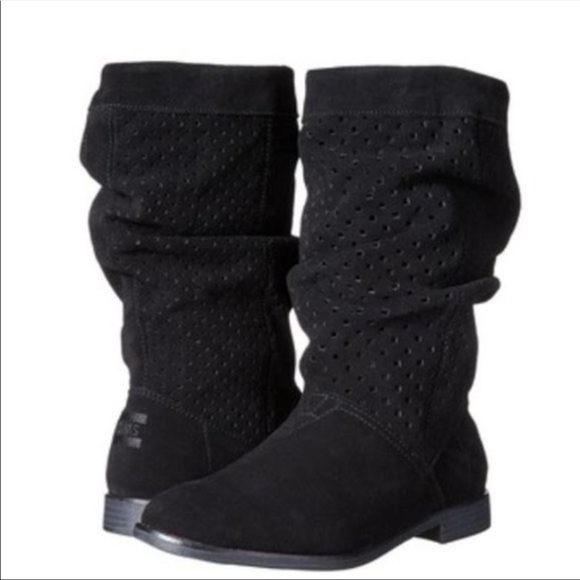 Toms Shoes - Toms Serra Black Suede Perforated Slouchy Boots (8)